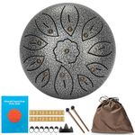 ITHWIU Steel Tongue Drum 6 Inch 11 Notes Hand Percussion Instrument Silver