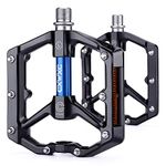 CXWXC Road/MTB Bike Pedals - Aluminum Alloy Bicycle Pedals - Mountain Bike Pedal with Removable Anti-Skid Nails (Black-Blue)