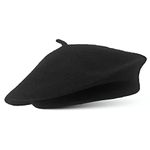 CHAPEAU TRIBE Classic Stretchable Wool French Beret, Black, 7 1/4-7 3/8