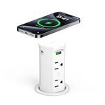 Pop Up Outlet for Countertop with 15W Wireless Charging Pad,Recessed Power Strip 2.5-Inch Hole,65W GaN USB C,Tamper Resistant Receptacle,4 USB,4 Outlets for Kitchen,Office Desk,ETL Listed (White)