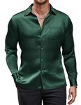 COOFANDY Mens Shiny Dress Shirts Long Sleeve Satin Button Up Shirt Luxury Button Down Shirts Army Green