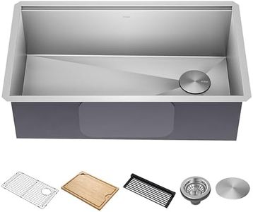 KRAUS Kore 32-Inch Undermount Workstation 16 Gauge Single Bowl Stainless Steel Kitchen Sink with Accessories, KWU110-32