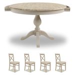 Florence Round Pedestal Dining Table and Chairs Set 4 | 120cm Truffle Round Kitchen Table with Hidden Drawers and 4 Upholstered Cross Back Chairs | Kitchen Dining Room Furniture