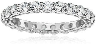 Amazon Essentials Platinum-Plated Sterling Silver All-Around Band Ring set with Round Infinite Elements Cubic Zirconia (2 cttw), Size 6 (previously Amazon Collection)