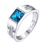 ChicSilver Personalized 6MM Square Blue Topaz Wedding Band Engagement Ring 925 Sterling Silver Blue Gemstone Signet Statement Ring for Men Size 8