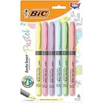 BIC Brite Liner Grip Highlighter, Chisel Tip (1.6 mm), Assorted Pastel Colours, For Broad Highlighting & Fine Underlining, 6-Count