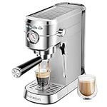 CASABREWS Espresso Machine 20 Bar, Stainless Steel Espresso Coffee Machine with Milk Frother Steam Wand, Barista Coffee Maker with 1L Removable Water Tank for Cappuccino, Latte, Gift for Her or Him