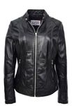 Womens Real Leather Biker Jacket Zip up Casual Connie Black 14
