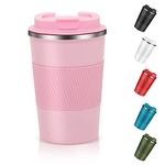 Dycietx Travel Mug with Leakproof Lid,Insulated Reusable Coffee Mug for Hot&Cold Drinks/Tea,Portable Stainless Steel Thermal Takeaway Travel Coffee Cup for Car/Outdoor/Picnic/Office/School (Pink)