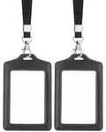 Teskyer 2 Pack Double Sided Clear Badge Holder, ID Card Holders, with Nylon Lanyard, for Work, Business, Oyster Card, Bus, Pass, Black