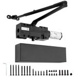 IRONWALLS Heavy Duty Commercial Door Closer Outdoor Indoor, Hydraulic Automatic Door Closer with Adjustable Spring Size 1-6, Delayed Action, Back-Check, Surface-Mounted Door Closing Mechanism, Black