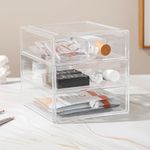 Makeup Organiser Storage Box with 3 Drawers, Acrylic Cosmetic Storage Case Jewelry Display Box Caddy for Sunglasses Jewelry Dressing Table Vanity Counter in the Bedroom Bathroom Gift Idea, Transparent