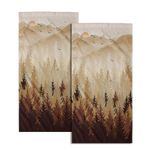 Granbey Brown Yellow Misty Forest Hand Towels Set of 2 Fall Mountain Woodland Decorative Bath Towel Nature Pine Trees Foggy Landscape Thin Kitchen Tea Dish Towels for Bathroom Spa Gym