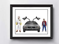 Back to the Future Art Print | A4 size | Marty Mcfly | Doc Brown | Delorean | Hand Drawn Illustrations