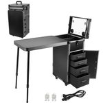 EBANKU Rolling Manicure Table Foldable Nail Station Makeup Train Case Portable Professional Nail Table Desk with Drawers/Mirror/Bluetooth Speaker for Movable Makeup Nail Salon