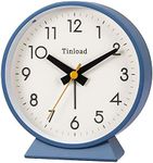 Tinload 4.5" Battery Operated Analog Alarm Clock, Small Silent Bedside Desk Clock with Night Light, Blue