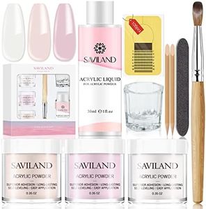 SAVILAND Acrylic Nail Kit - Clear Pink Nudes Acrylic Powder & Acrylic Liquid with Acrylic Nail Brush Nail Forms All-in-1 Acrylic Nail Kit System for Nail Art Salon Use Home DIY
