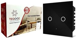 TEQOOZ® 15Amp 2-Switch Smart Wi-Fi + Bluetooth Touch Switch (Black) | Smart Life App Control I Compatible with Alexa, Google Home, Apple Siri | Glass Finish