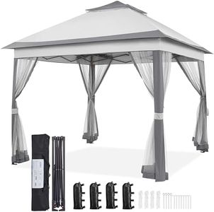 Yaheetech Pop Up Gazebo w/Sides, 3.3x3.3m Outdoor Instant Patio Canopy Shelter w/Mesh Netting, Waterproof Garden Gazebo w/Sandbags for Patio/Backyard/Wedding/Party, Double Top, Light Grey & Dark Grey