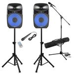 VPS102 10 Inch PA Speaker Complete Stage Sound System with Stands & Microphones 600w