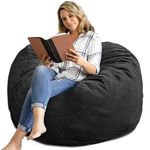 SEASXOLTE Bean Bag Chair 4Ft, Memory Foam Filled, Removable Velvet Cover, Giant Bean Bag Chairs for Adults and Teens, Round Sofa Chair for Dorm Room, Bedroom and Gaming Room, Black