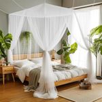 SZHTFX Mosquito Net for Double Bed 4 Corner Post Bed Canopy for Anti-Insect Hanging Net for Single to King Size Bed for Outdoor or Indoor, Bedroom, Travel, Camping (White)