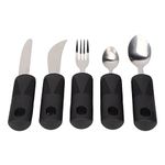 Adaptive Utensils, Easy Grip Cutlery for Adults, 5 Piece Kitchen Set, Wide, Weighted, Non Slip Handles for Hand Tremors, Arthritis, Parkinson, Elderly Use, Stainless Steel