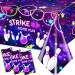 GREHUMOR Bowling Birthday Supplies Tablecloth 3Pcs Let's Strike Up Some Fun Bowling Party Decorations Rainbow Neon Glow Girls Birthday Party Favors Disposable Plastic Table Cover