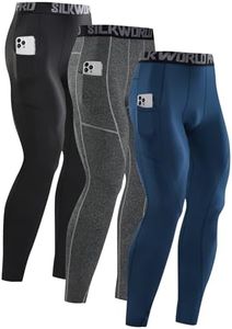 SILKWORLD Men's Thermal Compression Pants Fleece Lined Running Gym Cold Weather Underwear Tights with Pockets,C2_Fleece Lined_3pack_Black,Hemp Grey,Navy Blue,X-Large