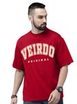 Veirdo® Pure Cotton Green, Royal Blue, Red & Swan White Oversized Fit Typographic Printed Half Sleeve T-Shirt for Men & Boys (OS_100_VDORGNL_RED_L)