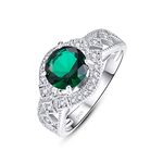 Psiroy 925 Sterling Silver Plated Simulated Emerald CZ Halo Promise Ring for Women, Sterling Silver