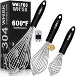 Walfos Whisk, 304 Food Grade Cooking Whisks with Thick Stainless Steel Wire ＆ Strong Handles, 3 Pcs Egg Frother Prefect for Cooking, Blending, Whisking, Beating, Stirring (8.5"+10"+12)…