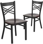 Flash Furniture 2 Pack HERCULES Series Black ''X'' Back Metal Restaurant Chair - Walnut Wood Seat