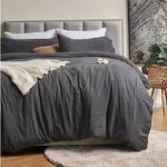 Queen Bed Quilt Cover Set 100% Cotton Knit Jersey T Shirt Ultra Soft Doona Cover Set All Season Cozy 3pc Bedding Set with Zipper Closure (Charcoal Marle, Queen)