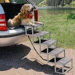 Wadoy Dog Stairs for Large Dogs,Folding Dog Steps for Car,Pet Stairs for Dog,Foldable Aluminum Dog Ramp with Nonslip Surface for Cars,SUV and Trucks,5 Steps Easy Get into