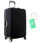 Elastic Suitcase Protective Cover, Washable Travel Luggage Cover, for 18-32 Inch Suitcase, with 1 Luggage Tag, Black (Medium)