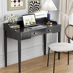 ukorua Black Vanity Desk Wooden Desk with Drawer Modern Desk Computer Desk Black Makeup Table with Gold Handle