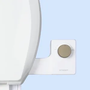 TUSHY Fresh Bidet: Ultra Slim Toilet Seat Attachment (Non-Electric Self-Cleaning Hygienic Nozzle) Easy DIY Install <10 Min (Adjustable Water Pressure Control), Matte Brass Knob