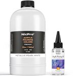 Nicpro 32 oz/ 960 ml White Metallic Acrylic Ready to Pour Pouring Paint, With 30ml Silicone Oil, 10 Pcs gloves For Canvas, Wood, Fabric, Leather, Cardboard, Paper, Crafts, Hobby with Color Wheel