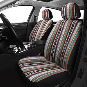 VarCozy Baja Saddle Blanket Seat Covers, Front Seat Covers for Sedan, SUV, Truck, Universal Stripe Colorful Woven Automotive Seat Cover, Breathable, Washable, Airbag Compatible