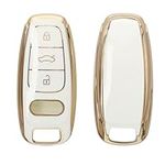 kwmobile Key Cover Compatible with Audi A6 A7 A8 Q7 Q8 E-Tron 3-Button Keyless Car Key - Car Key Fob Case Protector - White/Gold