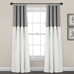 Lush Decor Linen Button 100% Lined Blackout Window Curtain Panel (Single Panel), 84" L x 40" W, Dark Gray & White