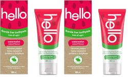 Hello Watermelon Flavour Fluoride Free Kids Toothpaste, Vegan, SLS Free, Gluten Free, Safe to Swallow for Baby and Toddlers Natural Toothpaste, 88 mL 2 Pack
