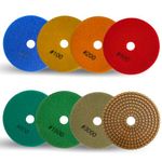 WA 7PCS 5" inch Diamond Polishing Pads, Assorted Grits (50#, 100#, 200#, 400#, 800#, 1500#, 3000#), Wet Polishing Set for Granite/Stone/Concrete/Marble (5 Inch)