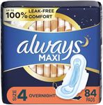 Always, Maxi Pads For Women, Size 4, Overnight Absorbency With Wings, 84 Count (3 Packs of 28 Count)
