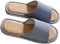 AioTio Cloth Slippers Linen Slippers Indoor Slippers Summer Silent Slippers liLnen Slippers For Women And Men, Navy Blue, 9-10