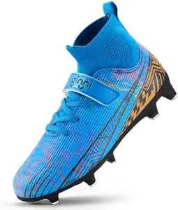 GINNI Kids Firm Ground Soccer Cleats Boys Girls Athletic Soccer Shoes Youth Outdoor Football Cleats Lightweight Breathable FG/AG Baseball Cleats Football Boots Shoes for 3 Big Kid Blue