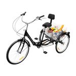 CUMELLIIR Tricycle Adult Foldable 24'', Adult Trike Bike with Basket 7 Speed, Adjustable Heights, Three Wheel Bikes for Adults for Outdoor Sports Shopping, Black