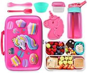 COO&KOO Unicorn Insulated Lunch Box Set with 3 Compartment Ice Pack Water Bottle Silicon Cap Spoon Salad Container Kid's School Supplies Ideal for Age 7-15