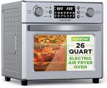 NutriChef 26L Electric Air Fryer Oven | 1700W Countertop Rotisserie & Air Fryer | 360° Rotating Feature | 10 Digital Menu Presets | Includes Drip Tray, Air Frying Basket & Bake Rack 15x16x14 (Silver)